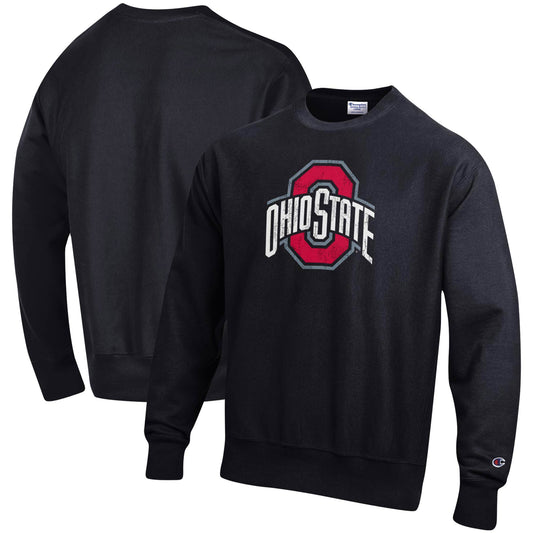 Men's Champion Black Ohio State Buckeyes Vault Logo Reverse Weave Pullover Sweatshirt