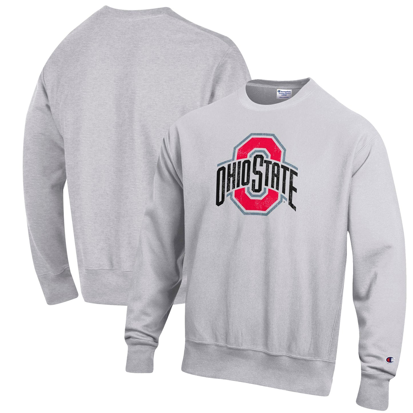 Men's Champion Heathered Gray Ohio State Buckeyes Vault Logo Reverse Weave Pullover Sweatshirt