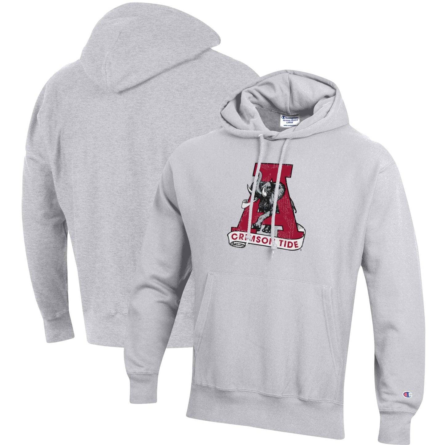 Men's Champion Heathered Gray Alabama Crimson Tide Vault Logo Reverse Weave Pullover Hoodie