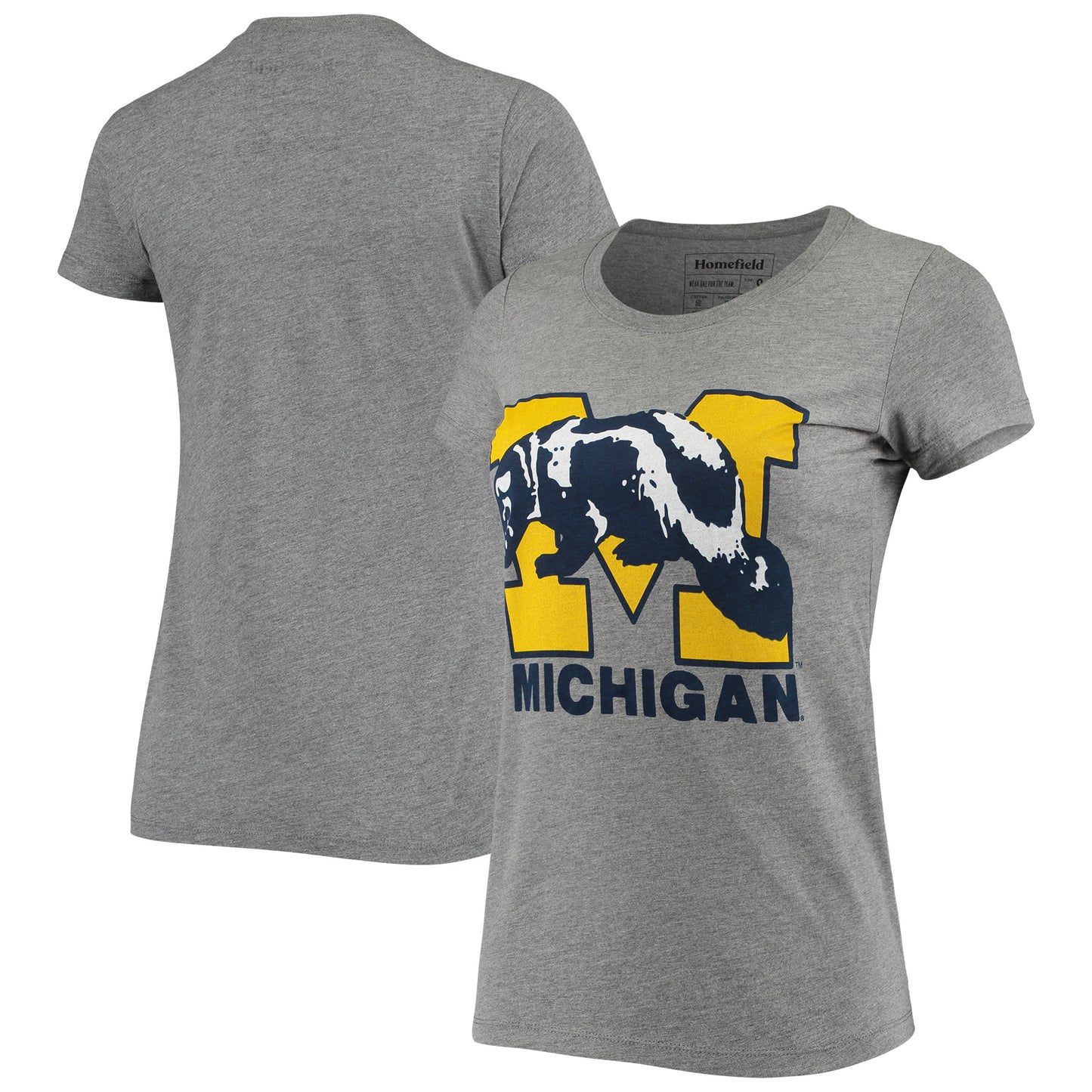 Women's Homefield Heathered Gray Michigan Wolverines Vintage 1964-78 Logo Tri-Blend T-Shirt