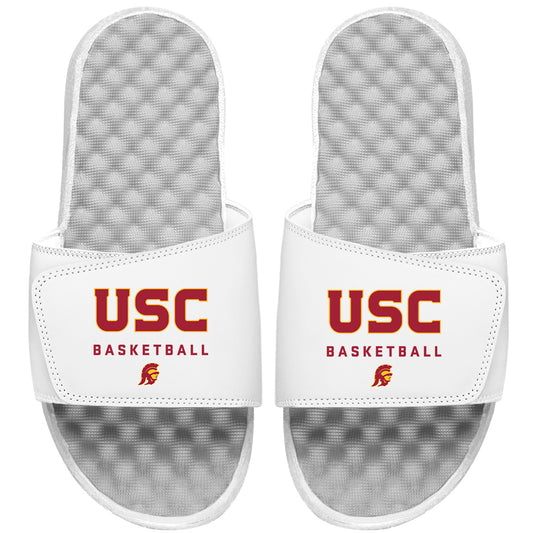 Men's ISlide White USC Trojans Basketball Wordmark Slide Sandals