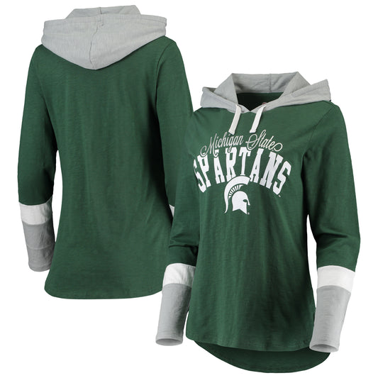 Women's G-III 4Her by Carl Banks Green/Gray Michigan State Spartans Passing Play Long Sleeve Hoodie T-Shirt