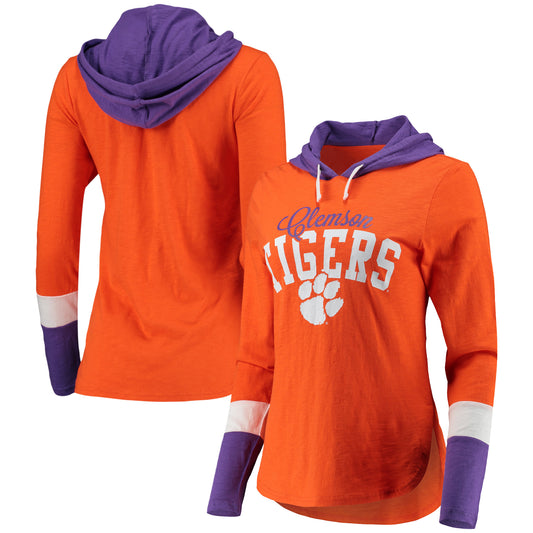 Women's G-III 4Her by Carl Banks Orange/Purple Clemson Tigers Passing Play Long Sleeve Hoodie T-Shirt