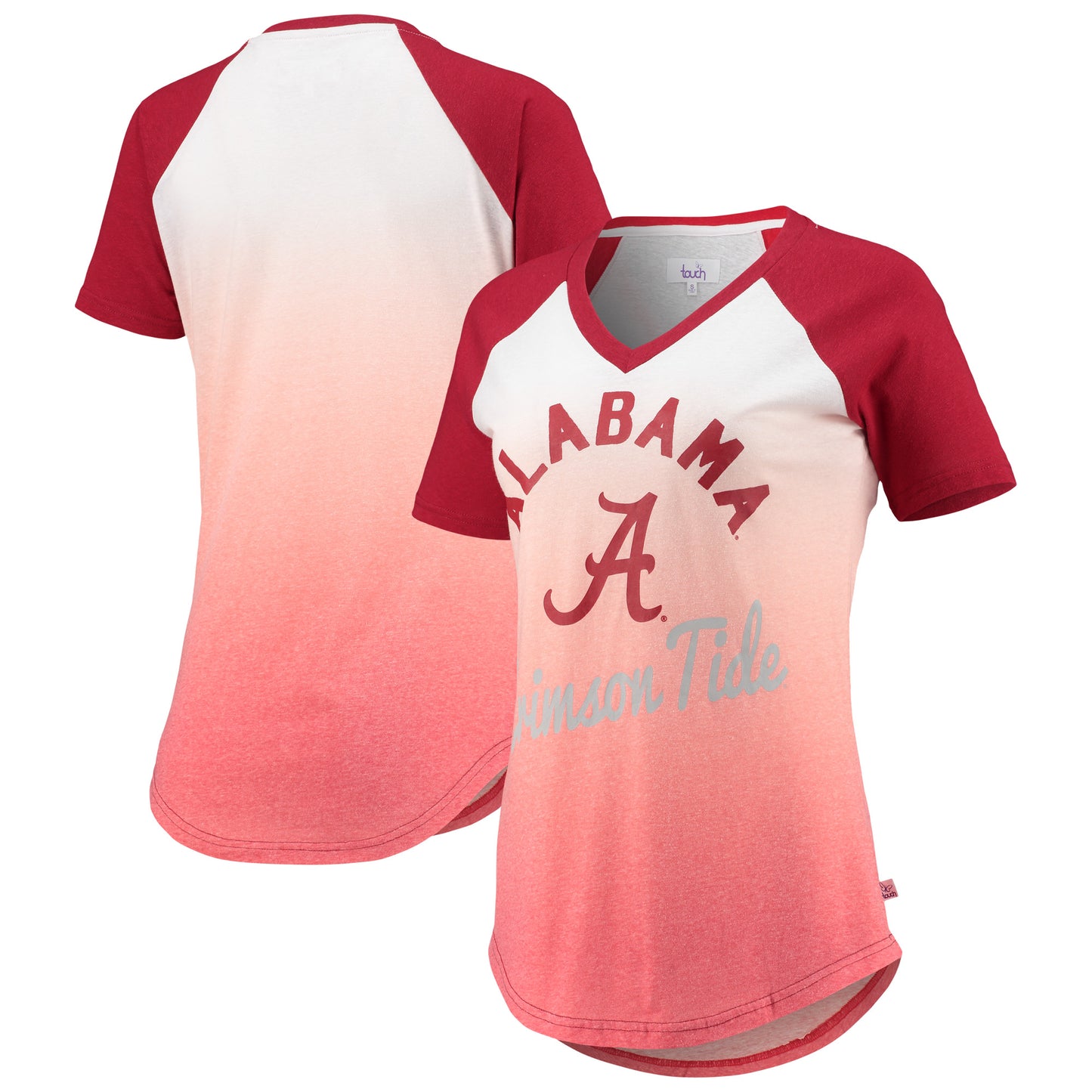 Women's Touch White/Crimson Alabama Crimson Tide Shortstop Ombre Raglan Tri-Blend V-Neck T-Shirt