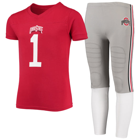 Youth Wes & Willy Scarlet/Gray Ohio State Buckeyes Team Logo Football Pajama Set