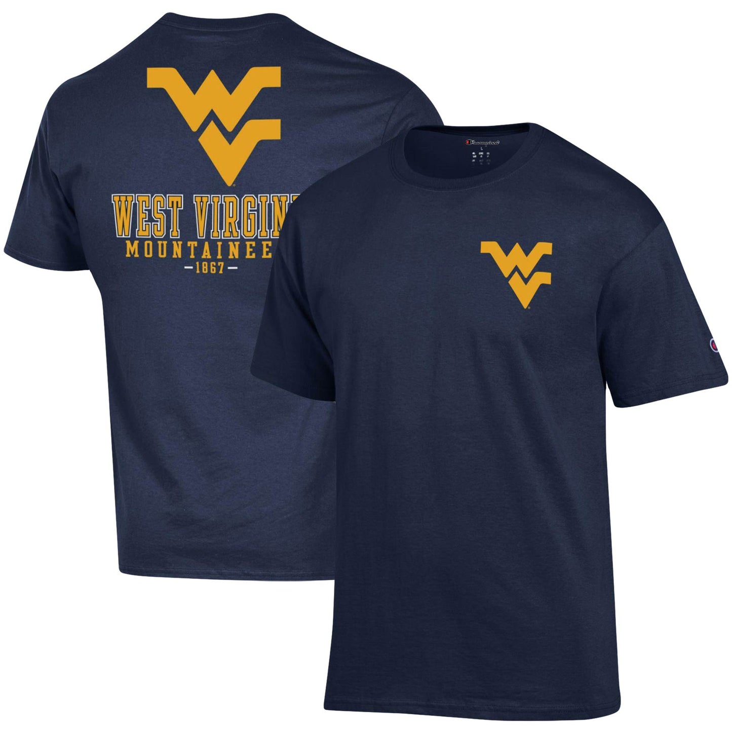 Men's Champion Navy West Virginia Mountaineers Stack 2-Hit T-Shirt