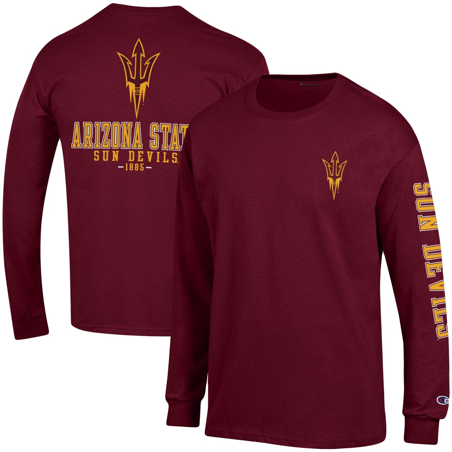 Men's Champion Maroon Arizona State Sun Devils Team Stack Long Sleeve T-Shirt