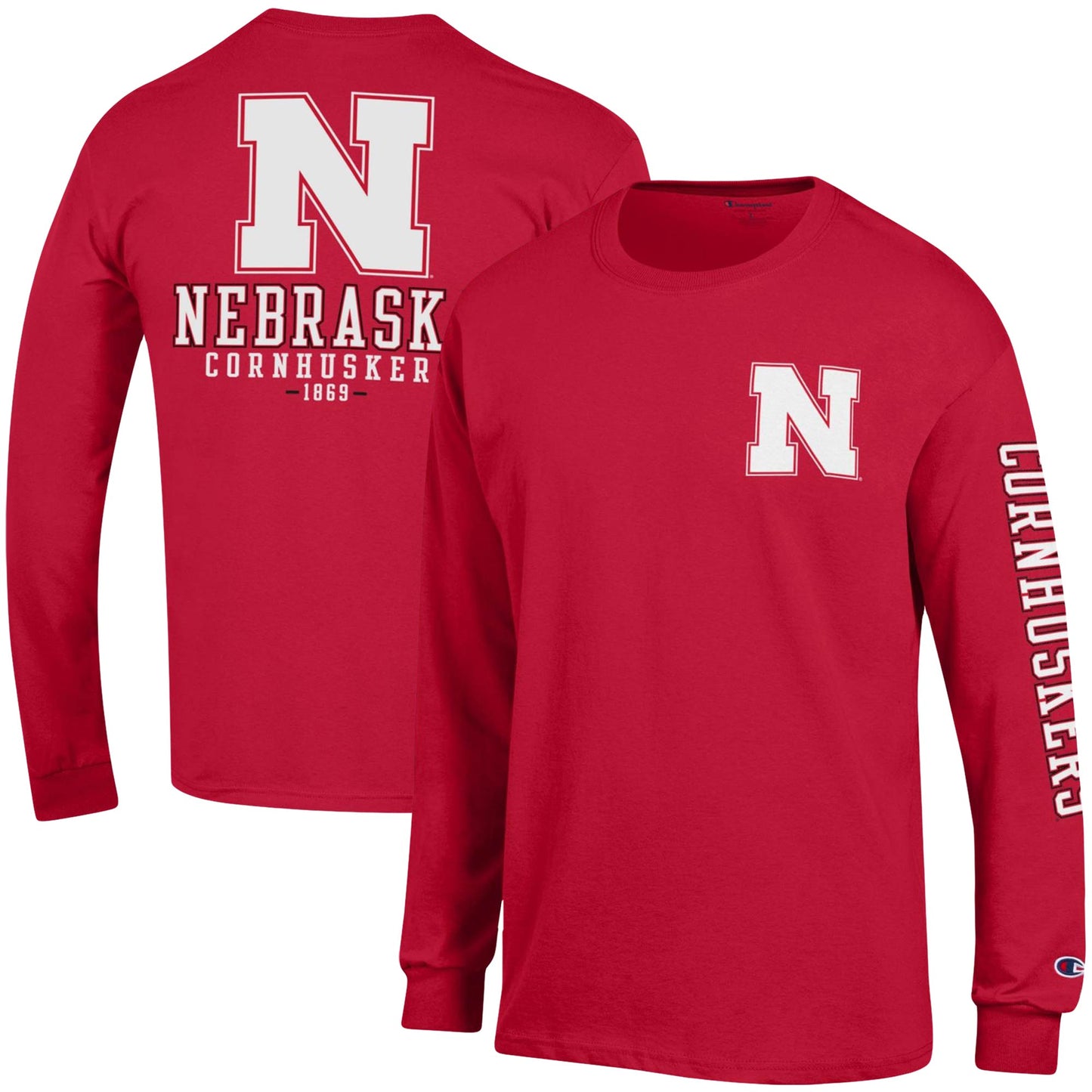 Men's Champion Scarlet Nebraska Huskers Team Stack Long Sleeve T-Shirt