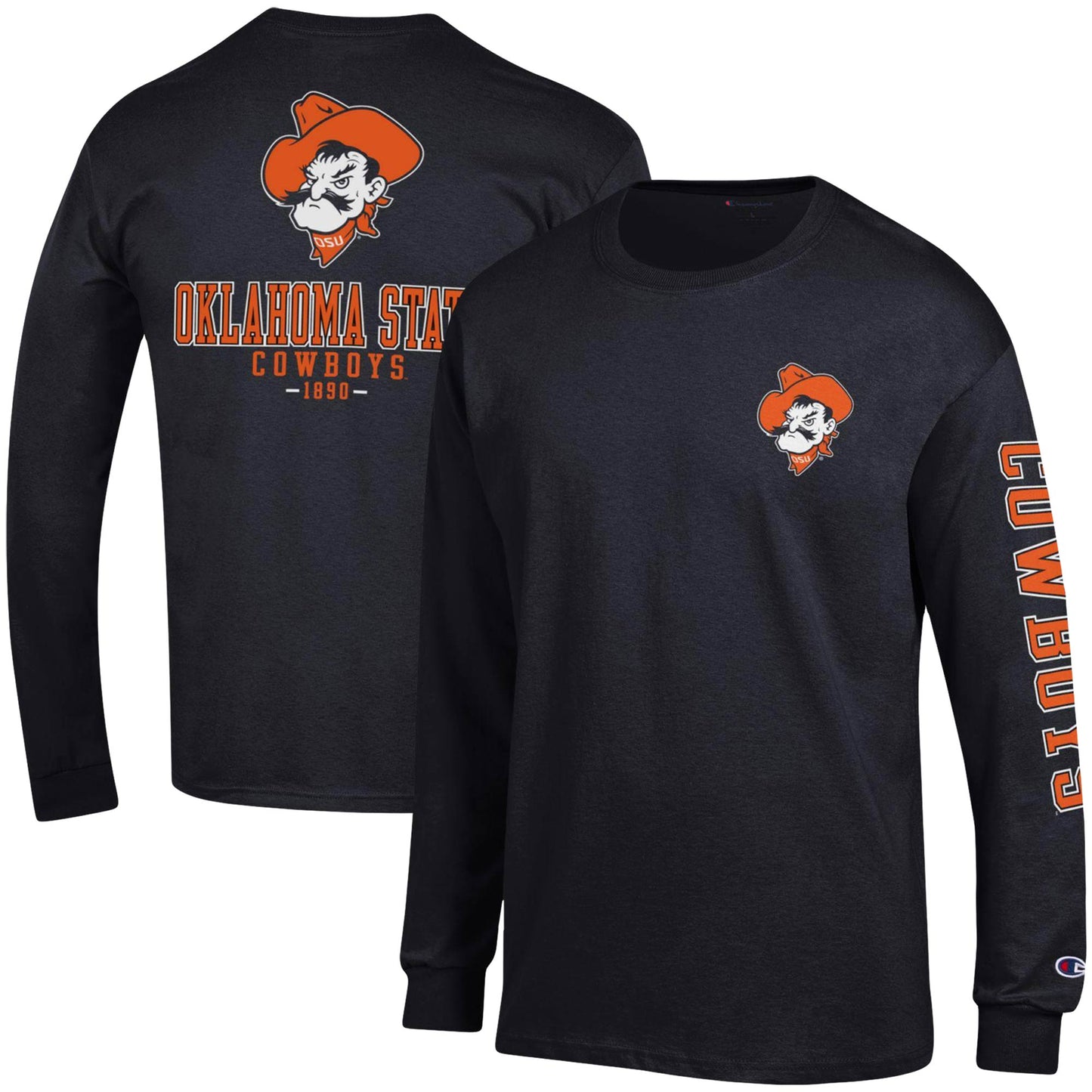 Men's Champion Black Oklahoma State Cowboys Team Stack Long Sleeve T-Shirt