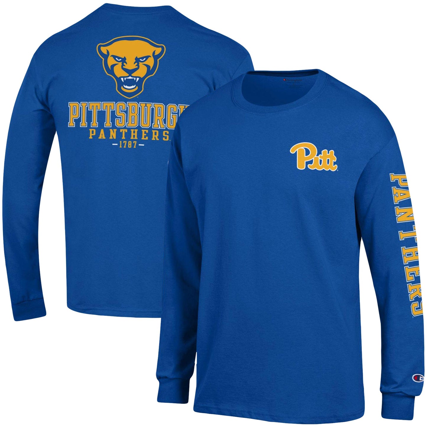 Men's Champion Royal Pitt Panthers Team Stack Long Sleeve T-Shirt