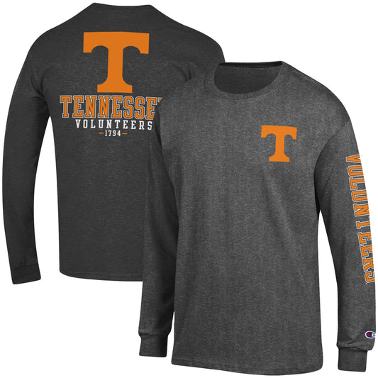 Men's Champion Heathered Gray Tennessee Volunteers Team Stack Long Sleeve T-Shirt