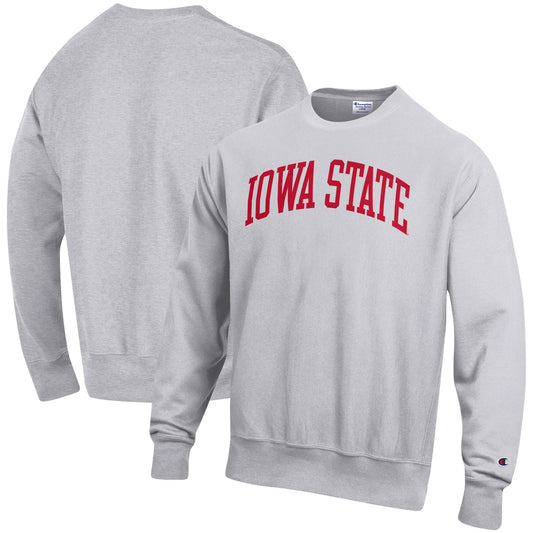 Men's Champion Heathered Gray Iowa State Cyclones Arch Reverse Weave Pullover Sweatshirt