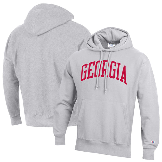 Men's Champion Heathered Gray Georgia Bulldogs Team Arch Reverse Weave Pullover Hoodie