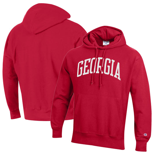 Men's Champion Red Georgia Bulldogs Team Arch Reverse Weave Pullover Hoodie