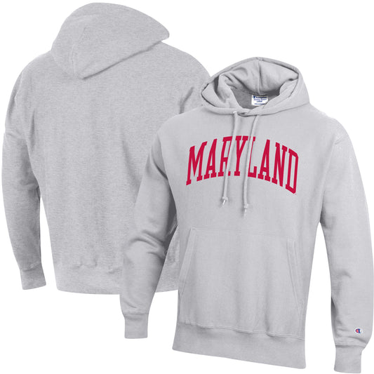 Men's Champion Heathered Gray Maryland Terrapins Team Arch Reverse Weave Pullover Hoodie