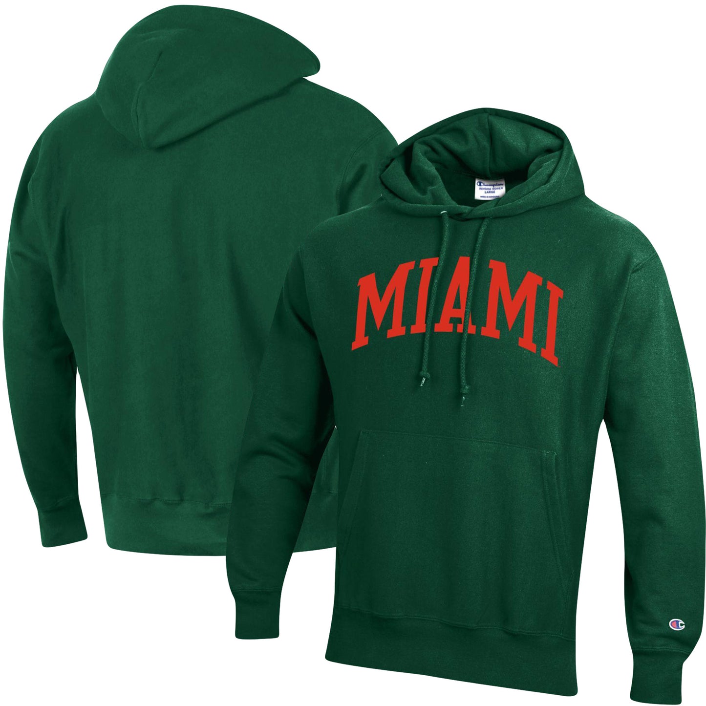 Men's Champion Green Miami Hurricanes Team Arch Reverse Weave Pullover Hoodie