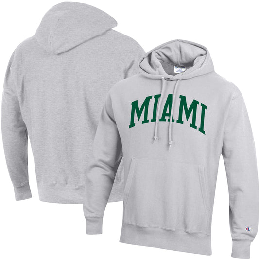 Men's Champion Heathered Gray Miami Hurricanes Team Arch Reverse Weave Pullover Hoodie