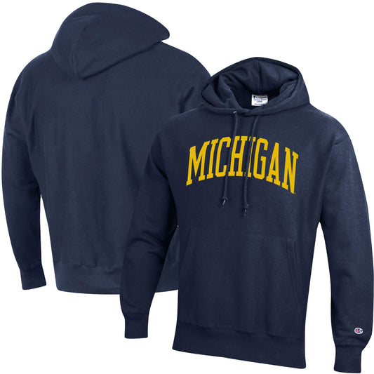 Men's Champion Navy Michigan Wolverines Team Arch Reverse Weave Pullover Hoodie