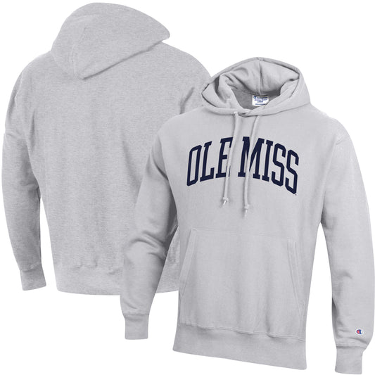 Men's Champion Heathered Gray Ole Miss Rebels Team Arch Reverse Weave Pullover Hoodie