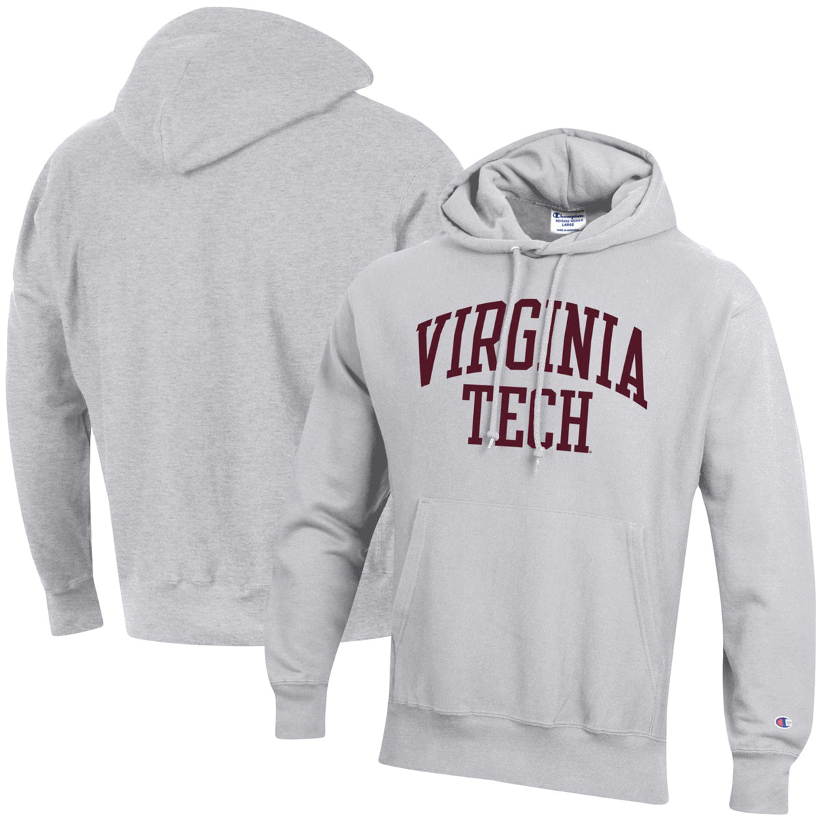 Men's Champion Heathered Gray Virginia Tech Hokies Team Arch Reverse Weave Pullover Hoodie