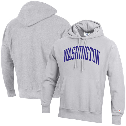 Men's Champion Heathered Gray Washington Huskies Team Arch Reverse Weave Pullover Hoodie