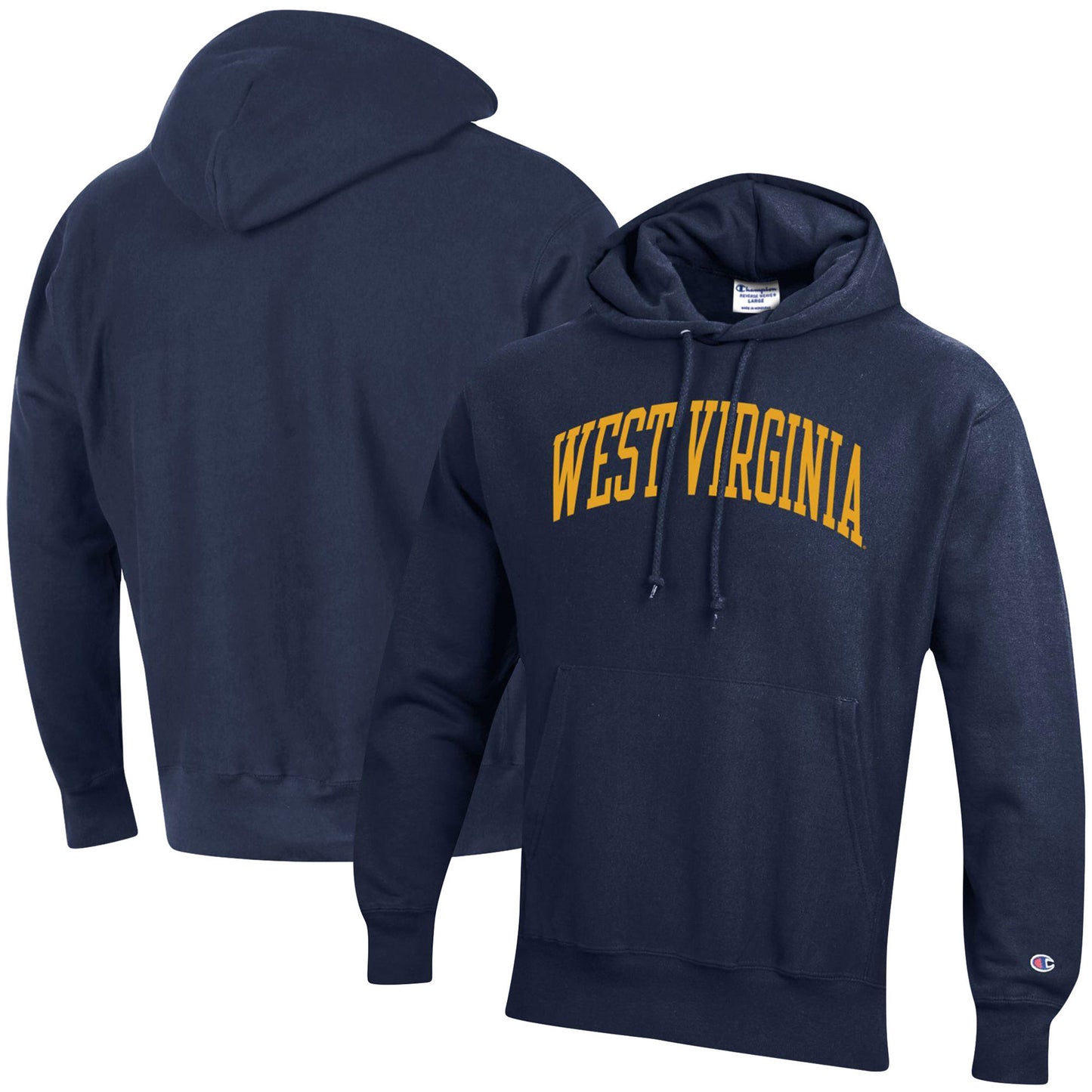 Men's Champion Navy West Virginia Mountaineers Team Arch Reverse Weave Pullover Hoodie