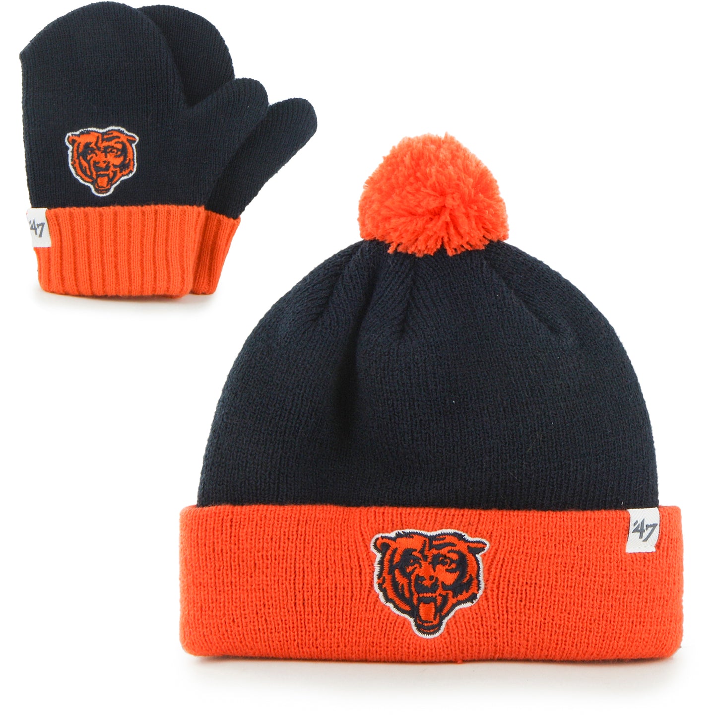 Toddler '47 Navy/Orange Chicago Bears Bam Bam Cuffed Knit Hat with Pom and Mittens Set