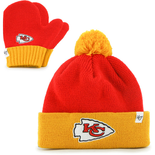 Toddler '47 Red/Gold Kansas City Chiefs Bam Bam Cuffed Knit Hat with Pom and Mittens Set