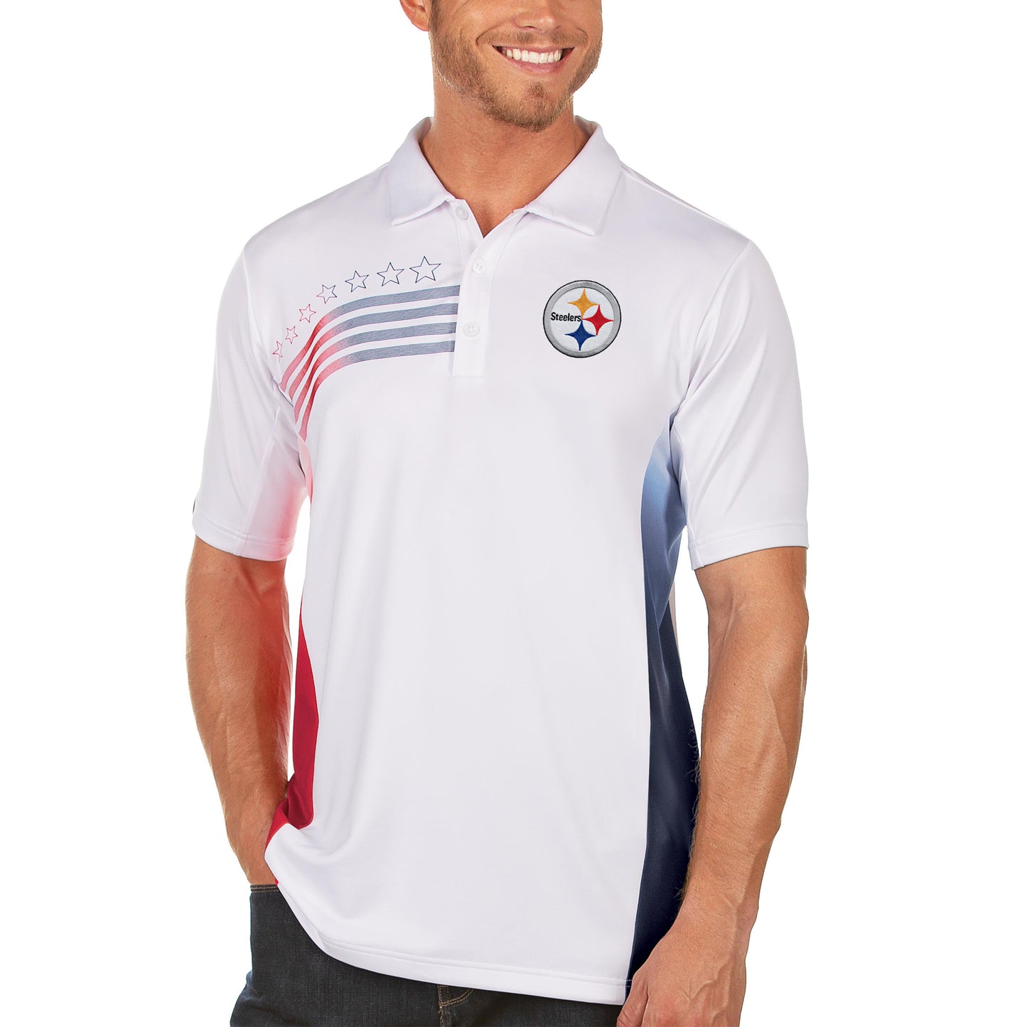 Men's Antigua White/Navy Pittsburgh Steelers Liberty Polo