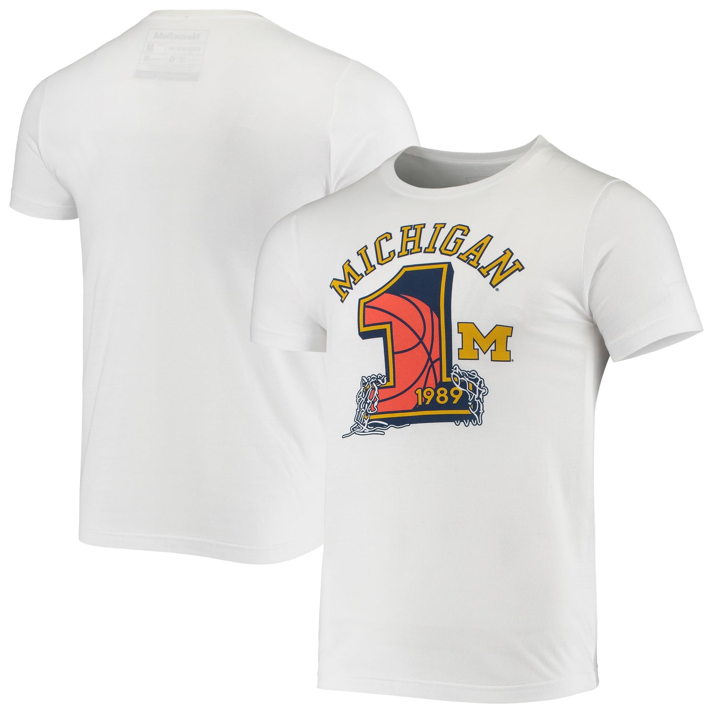 Men's Homefield Heathered White Michigan Wolverines Vintage 1989 Baskeball Champs T-Shirt