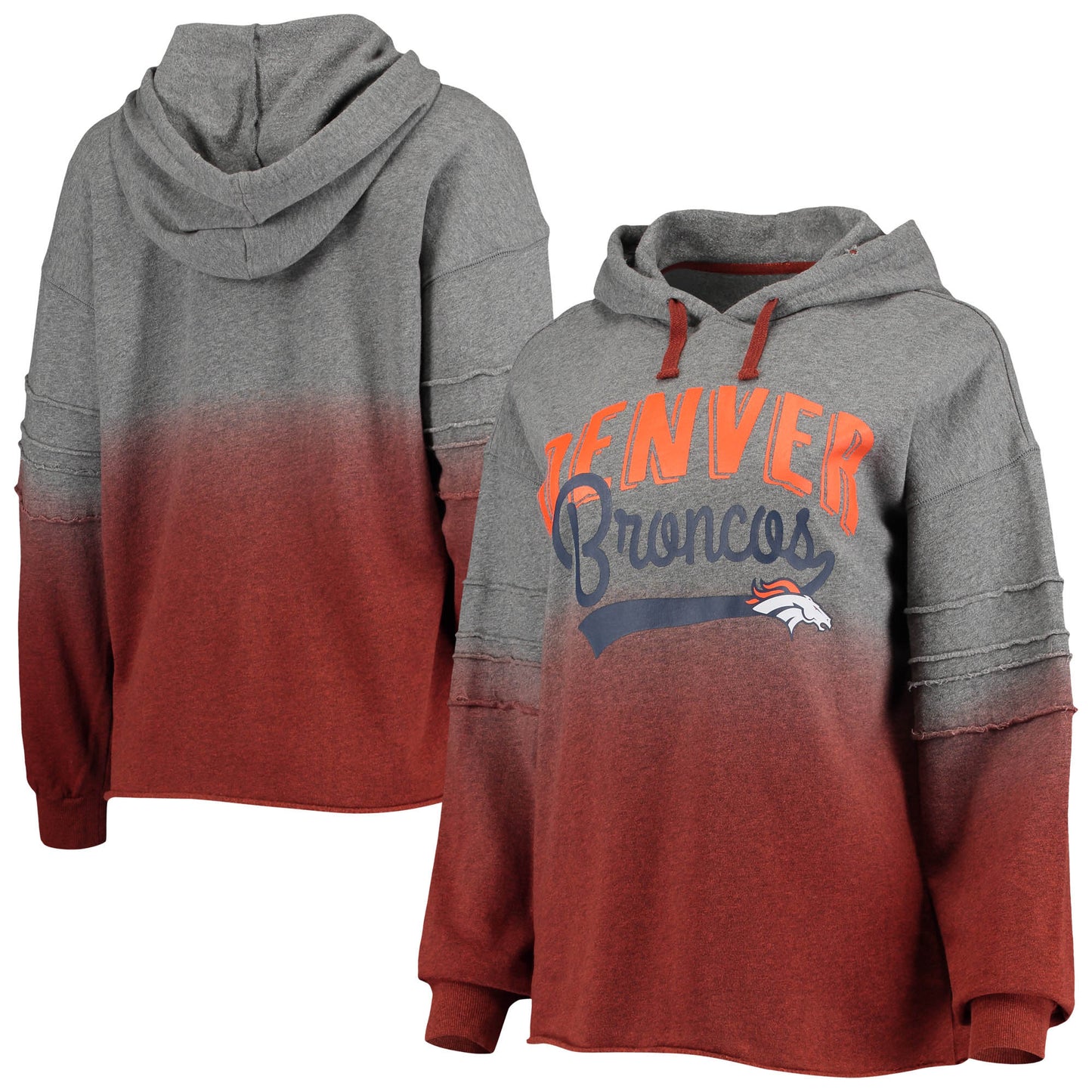 Women's Touch Heathered Gray/Orange Denver Broncos Superstar Dip-Dye Pullover Hoodie