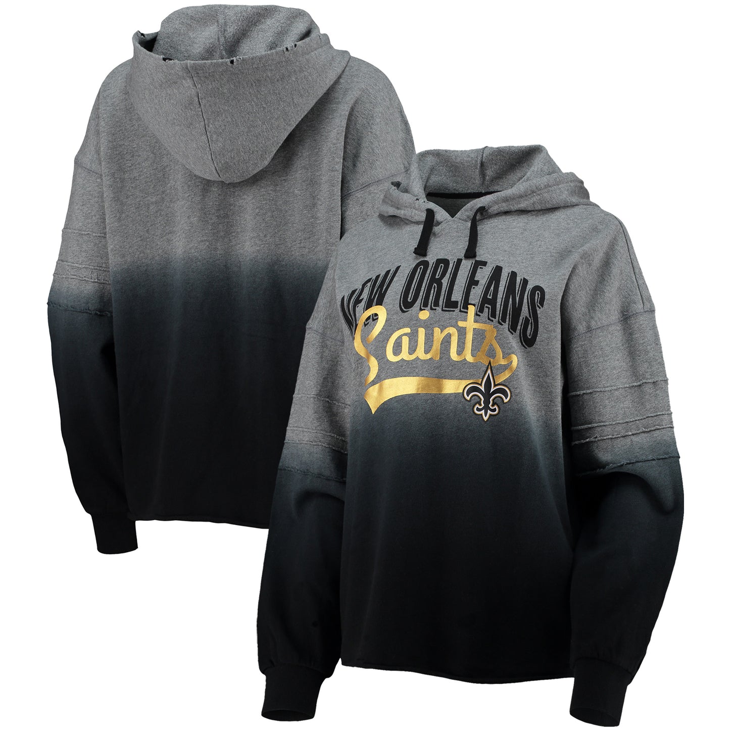 Women's Touch Heathered Gray/Black New Orleans Saints Superstar Dip-Dye Pullover Hoodie