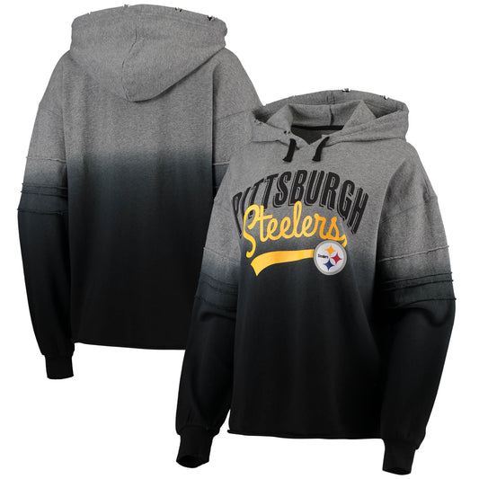 Women's Touch Heathered Gray/Black Pittsburgh Steelers Superstar Dip-Dye Pullover Hoodie