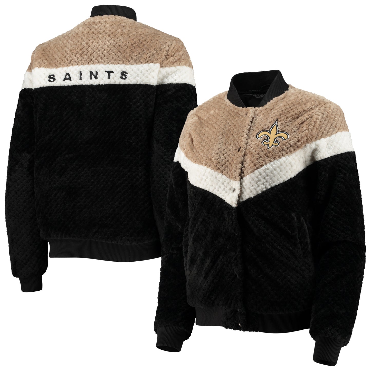 Women's G-III 4Her by Carl Banks Black/Cream New Orleans Saints Riot Squad Sherpa Full-Snap Jacket