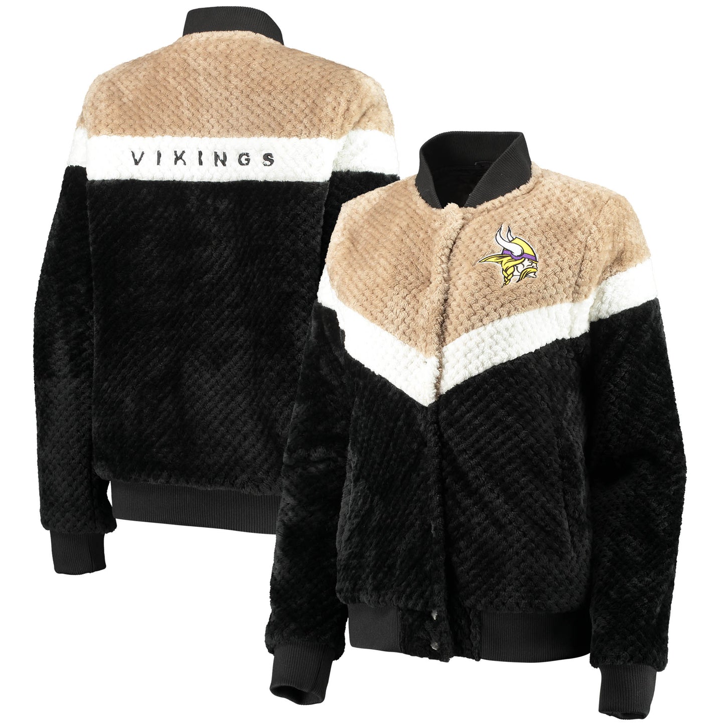 Women's G-III 4Her by Carl Banks Black/Cream Minnesota Vikings Riot Squad Sherpa Full-Snap Jacket