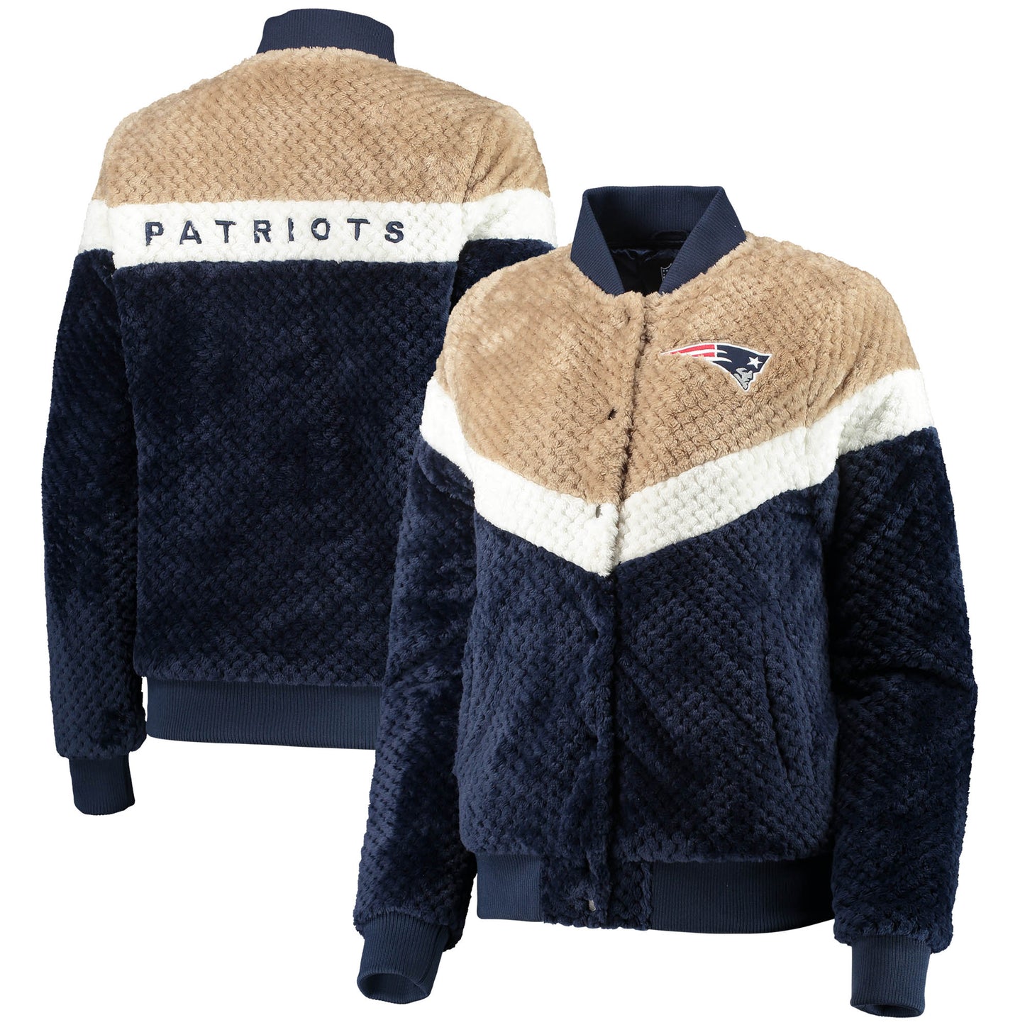 Women's G-III 4Her by Carl Banks Navy/Cream New England Patriots Riot Squad Sherpa Full-Snap Jacket