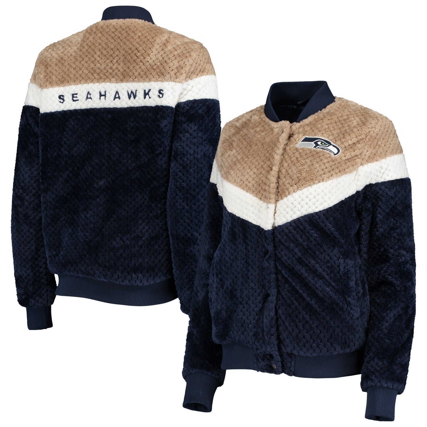 Women's G-III 4Her by Carl Banks College Navy/Cream Seattle Seahawks Riot Squad Sherpa Full-Snap Jacket