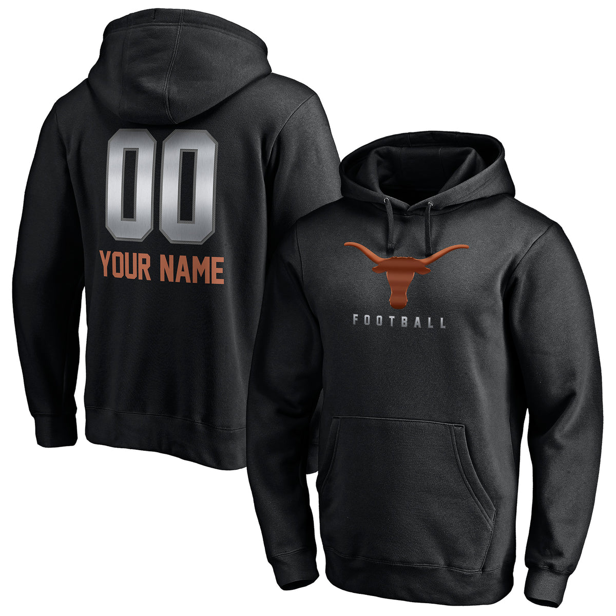 Men's Black Texas Longhorns Personalized Any Name & Number Midnight Mascot Pullover Hoodie