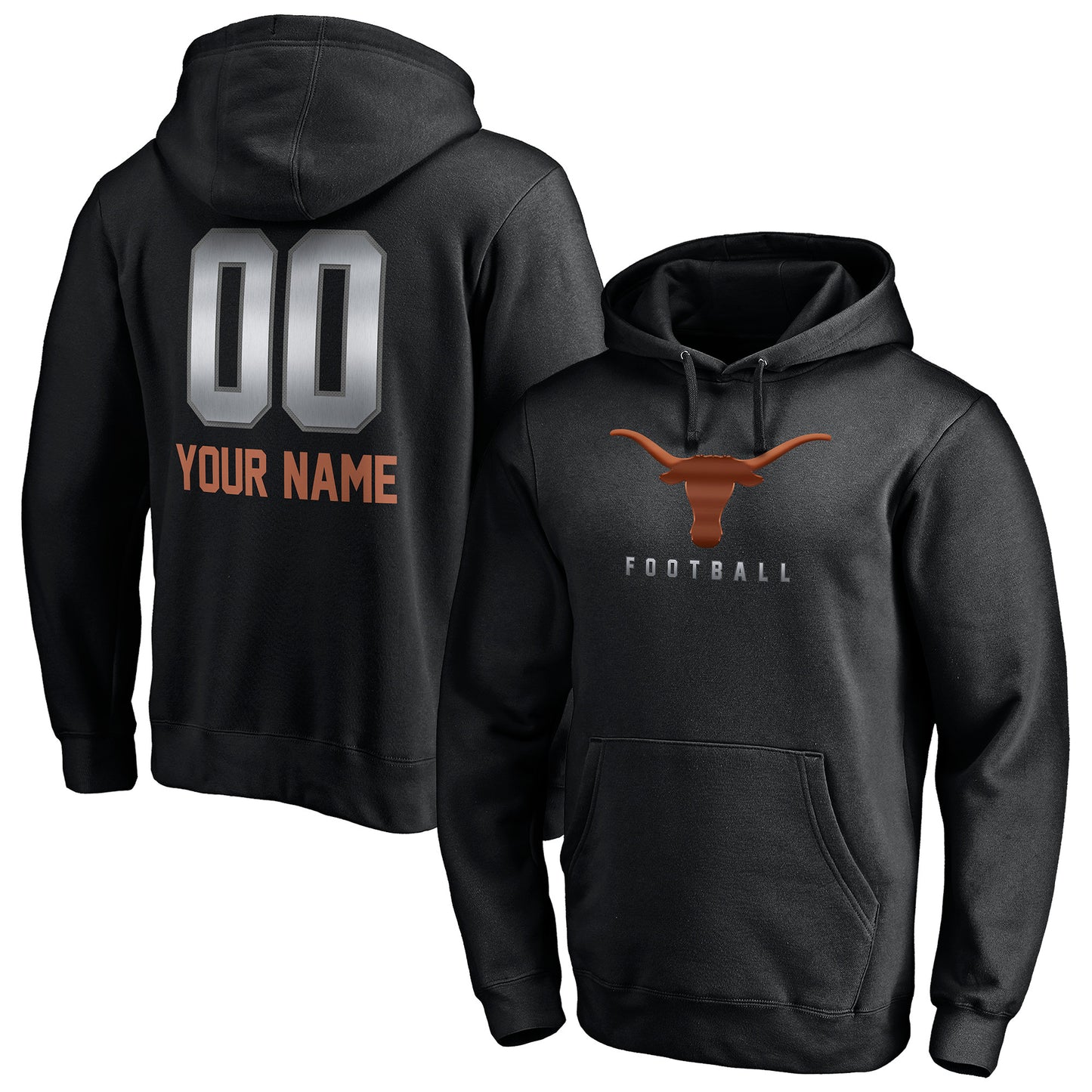 Men's Black Texas Longhorns Personalized Any Name & Number Midnight Mascot Pullover Hoodie