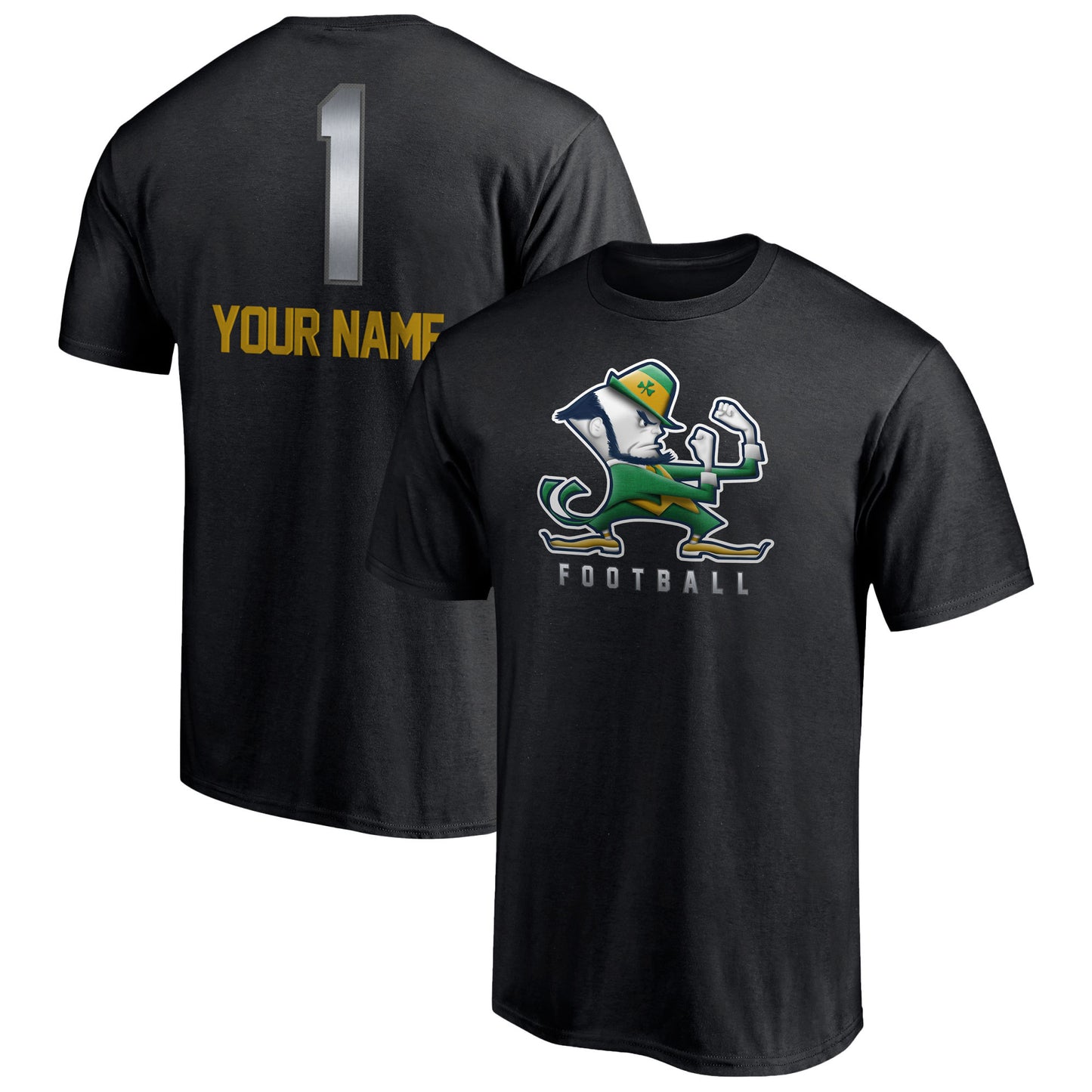 Men's Black Notre Dame Fighting Irish Personalized Any Name Midnight Mascot T-Shirt