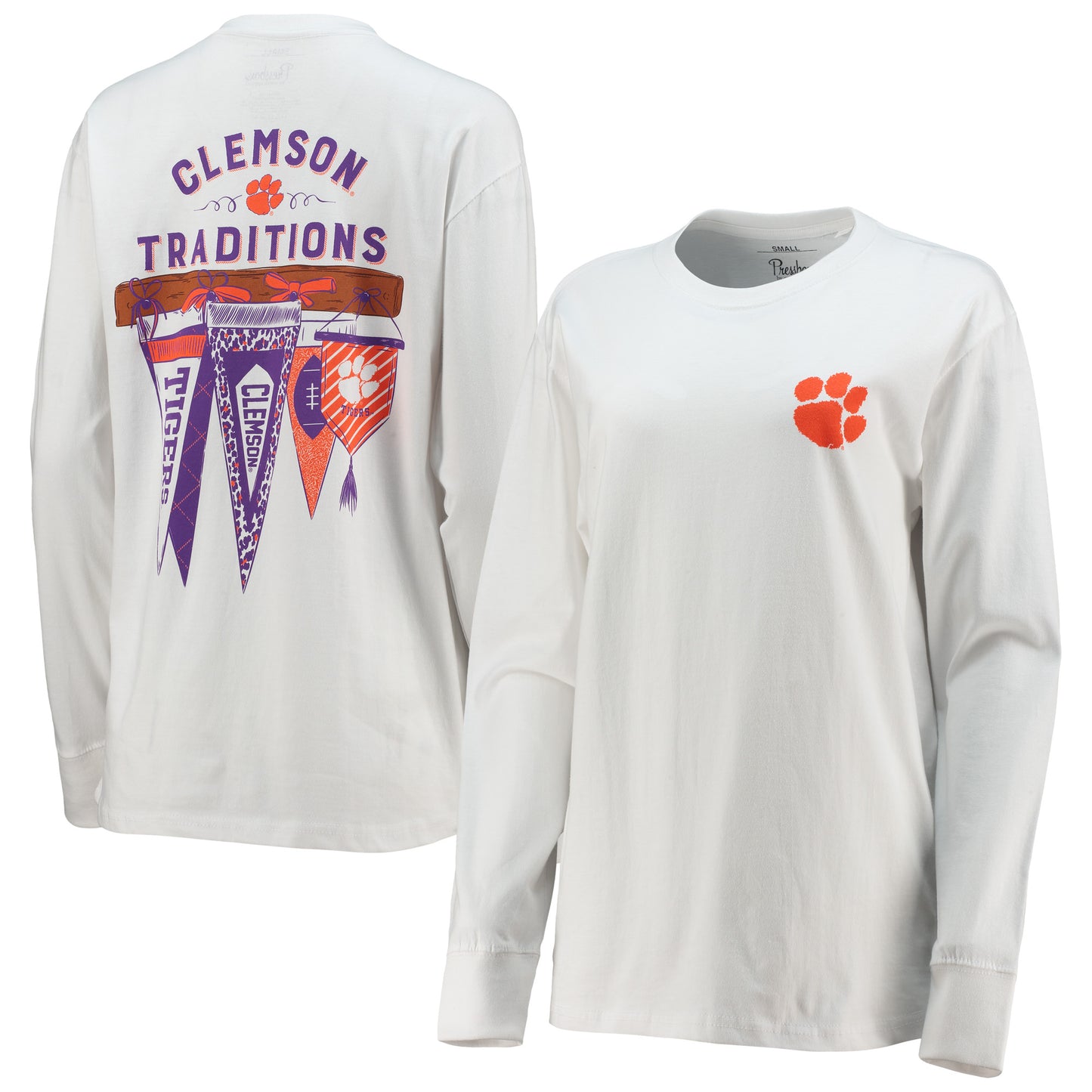 Women's Pressbox White Clemson Tigers Traditions Pennant Long Sleeve T-Shirt