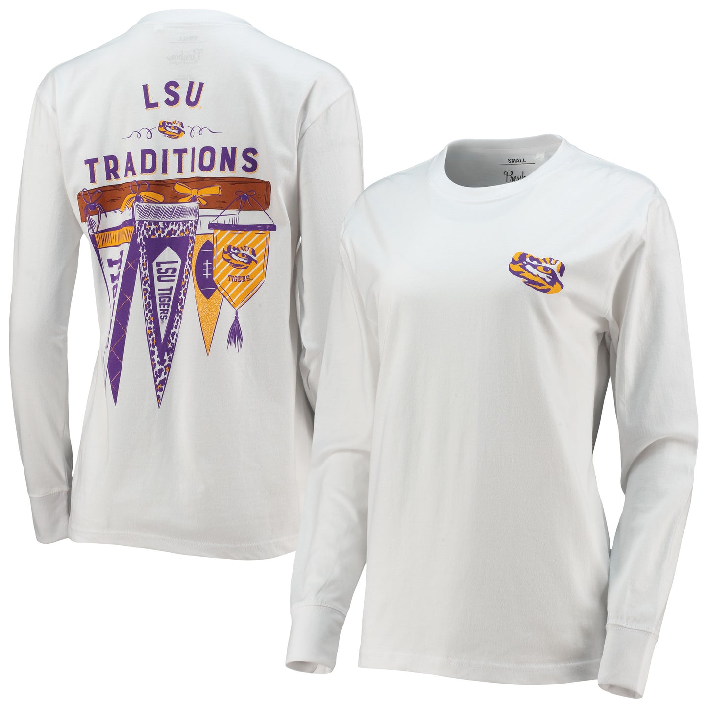 Women's Pressbox White LSU Tigers Traditions Pennant Long Sleeve T-Shirt