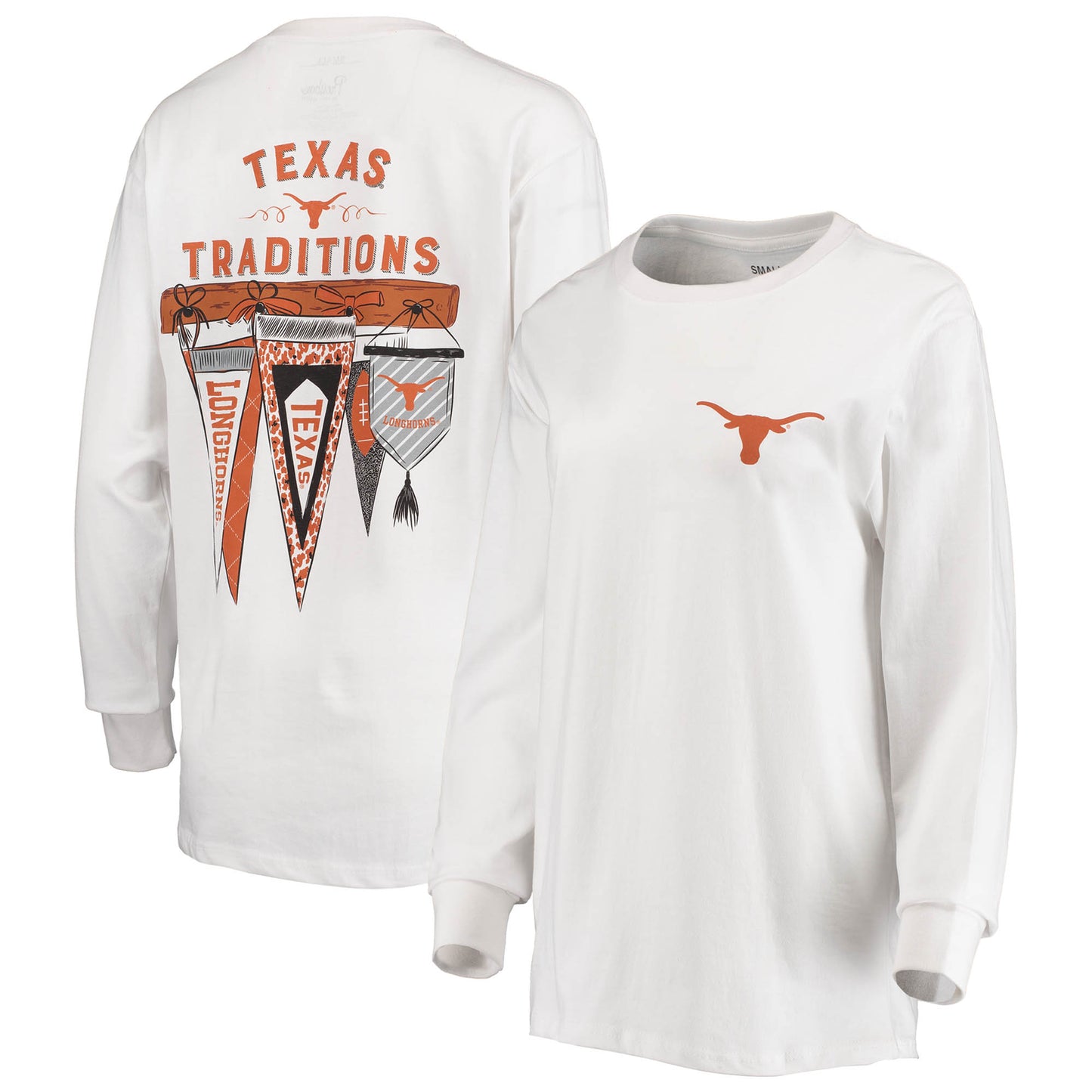 Women's Pressbox White Texas Longhorns Traditions Pennant Long Sleeve T-Shirt