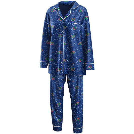 Women's WEAR by Erin Andrews Royal Florida Gators Long Sleeve Button-Up Shirt & Pants Sleep Set