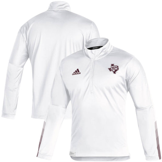 Men's adidas White Texas A&M Aggies 2021 Sideline Primeblue Quarter-Zip Jacket