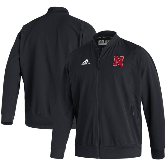 Men's adidas Black Nebraska Huskers 2021 Sideline Woven Primeblue Full-Zip Bomber Jacket