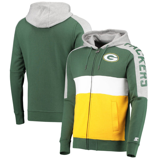 Men's Starter Green/Gold Green Bay Packers Playoffs Color Block Full-Zip Hoodie