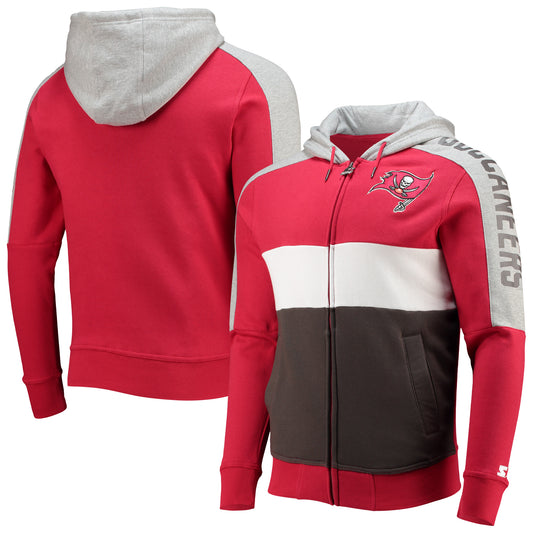 Men's Starter Red/Pewter Tampa Bay Buccaneers Playoffs Color Block Full-Zip Hoodie