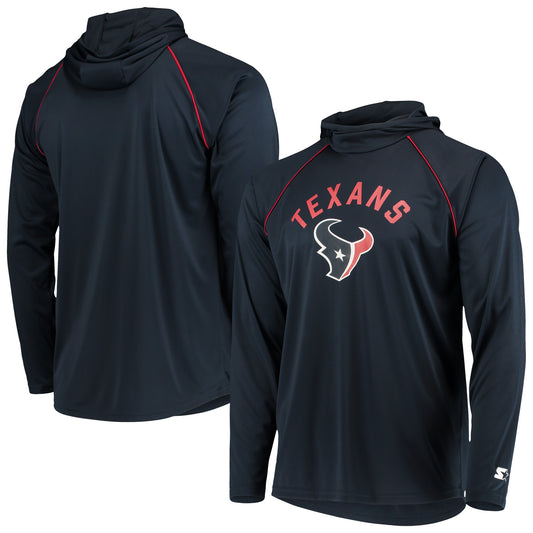 Men's Starter Navy Houston Texans Raglan Long Sleeve Hoodie T-Shirt