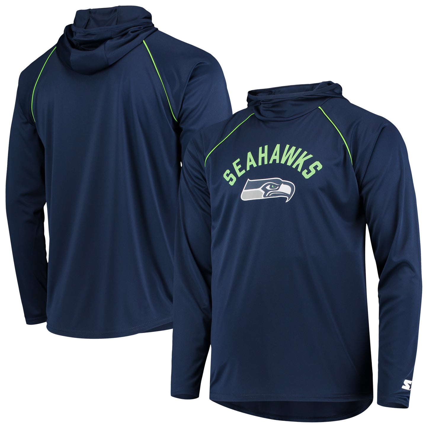 Men's Starter Navy Seattle Seahawks Raglan Long Sleeve Hoodie T-Shirt